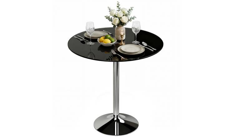 HOMCOM Industrial Style Round Bar Table with Tempered Glass Top - Black