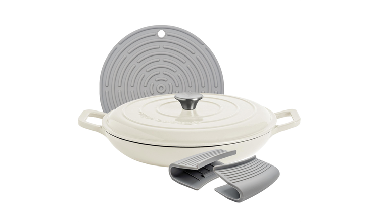Argon Tableware Shallow Cast Iron Casserole Dish - Pebble Gloss
