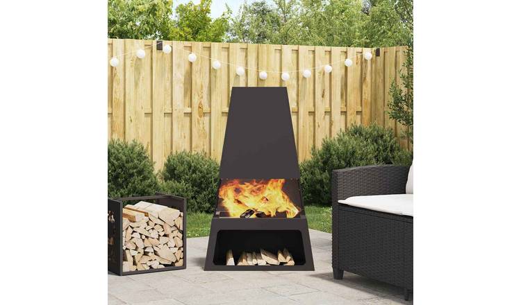 Walplus Steel Fire Pit - Black - 60 x 35 x 100 cm