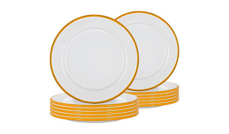 Argon Tableware White Enamel Side Plates - Yellow - Pack of 12