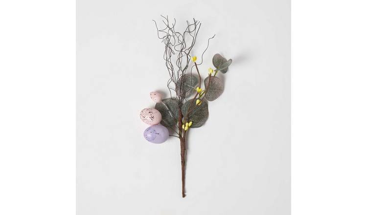 Homescapes Wooden Spring Easter Egg and Eucalyptus Pick - Pink