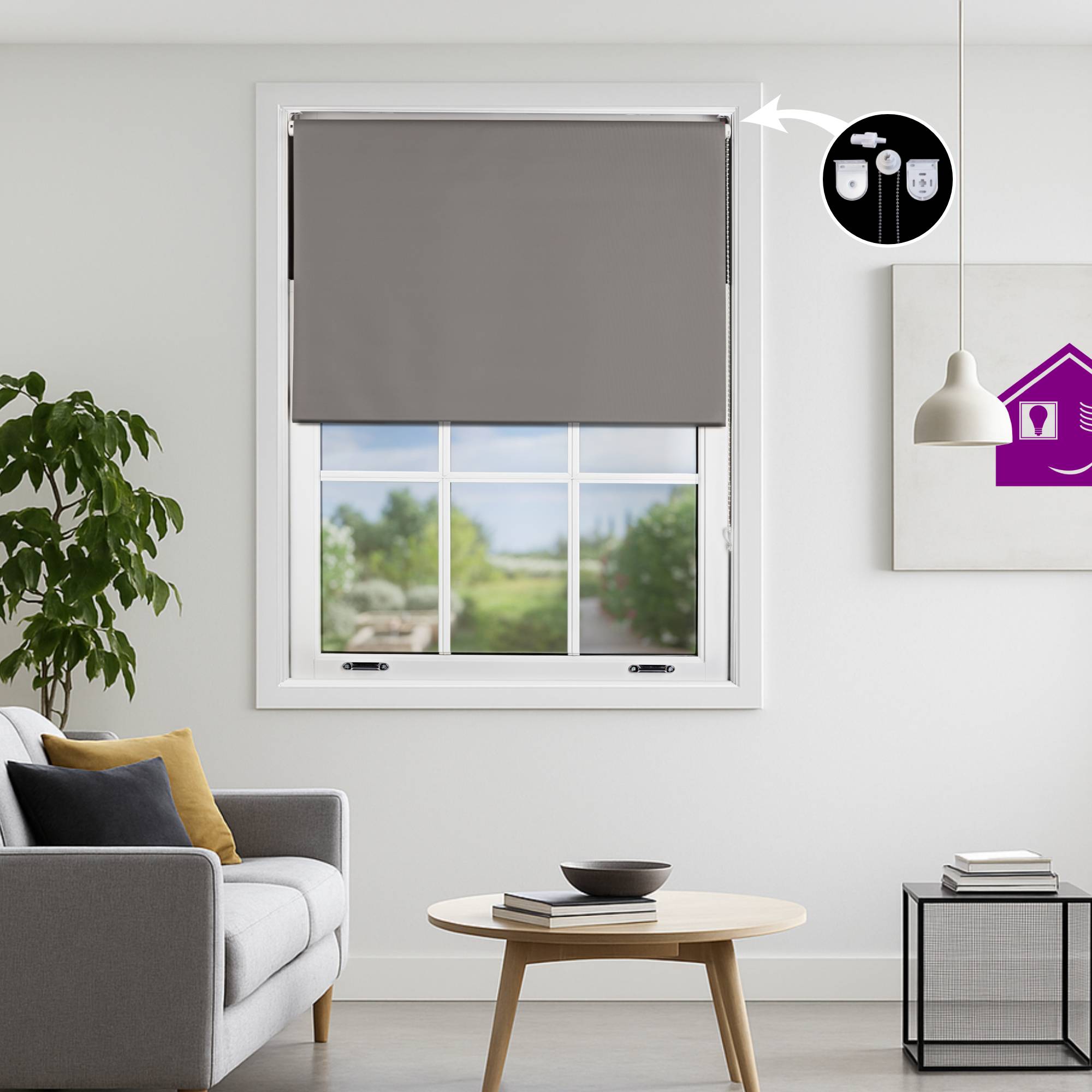 Furnished Dark Grey Blackout Roller Blind with Metal Fittings - 165 x 210cm - Image 1