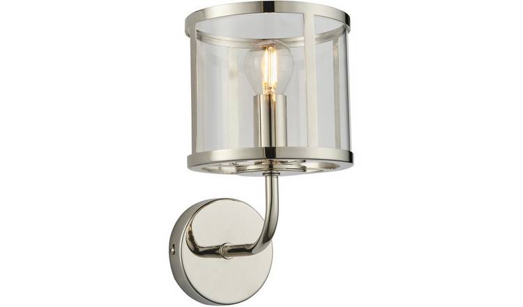 Loops Direct Steel and Glass Wall Light - Bright Nickel Plate Clear Glass