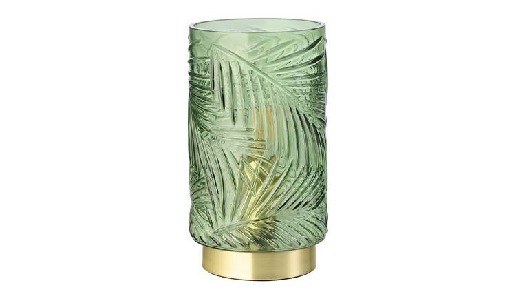 Happy Homewares Palm Tree Emerald Forest Green Glass Table Lamp - 12cm