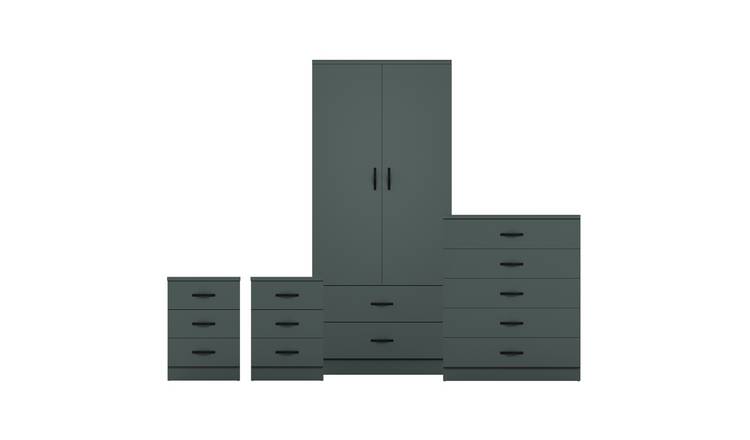 Vida Designs Riano Bedroom Set (Bedsides, 5 Drawer Chest, 2x2 Wardrobe) - Green