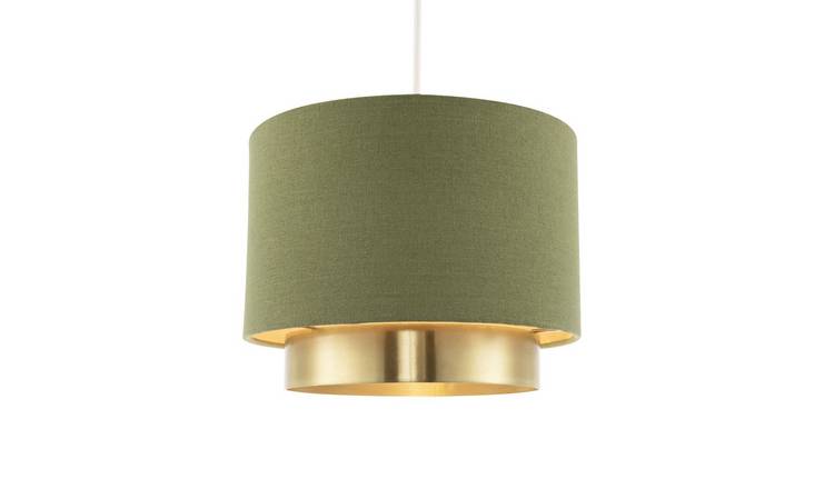 Happy Homewares Olive Green Linen Fabric with Brushed Gold Pendant Shade - 25cm