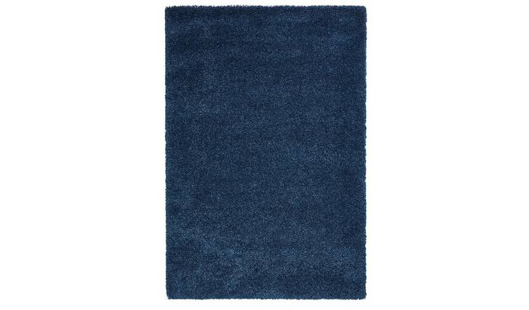 Mega Flooring Blue Shaggy Plain Rug - 70 x 140cm (Halfmoon)
