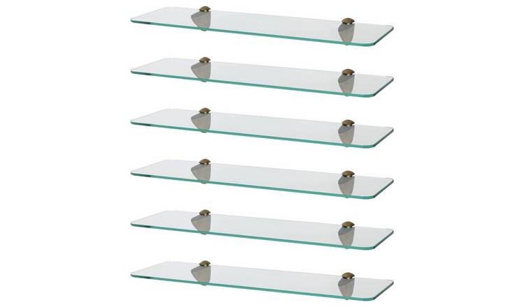 Harbour Housewares Rounded Style Glass Bathroom Shelves - Gold - Set of 6