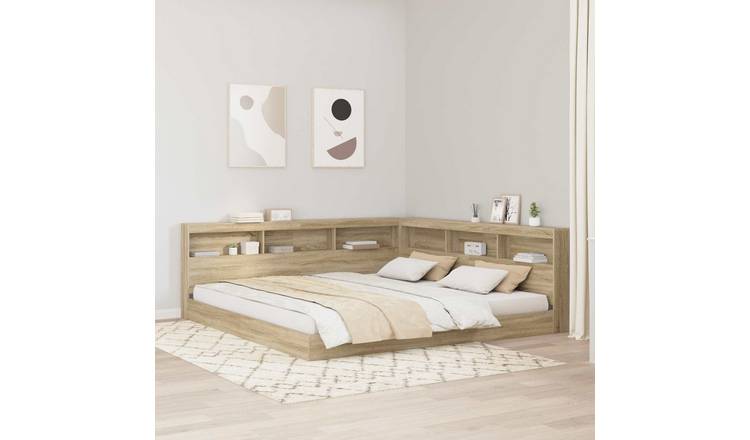 Walplus Engineered Wood Storage Headboard - Light Oak - 217.5 x 197.5 x 76.5 cm