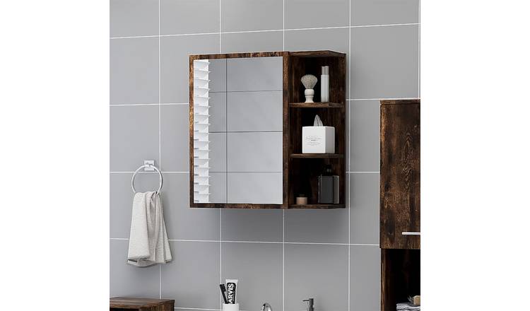Walplus Bathroom Mirror Cabinet - Smoked Oak - 62.5 x 20.5 x 64cm