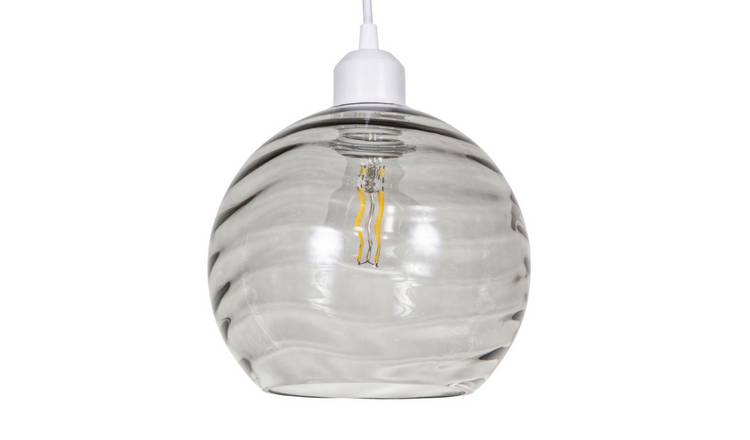 Happy Homewares Grey Circular Ribbed Glass Pendant Shade - 20cm