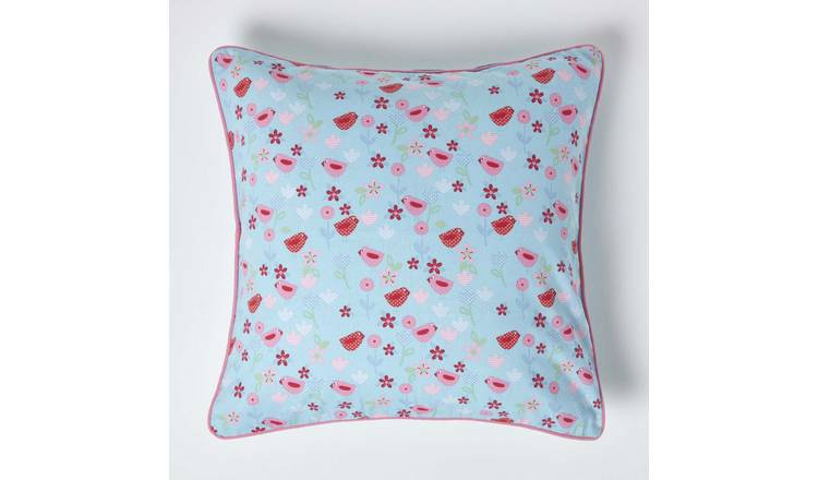 Homescapes Blue Cotton Birds & Flower Cushion Cover - 60 x 60 cm
