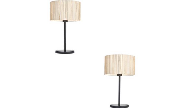 Loops Direct Pack of 2 Woven Seagrass Table Lamp - Natural and Matt Black