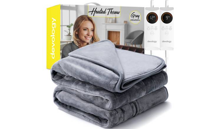 Devology Grey Electric Blanket Heated Throw with 6 Settings - King