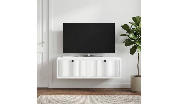 Walplus Engineered Wood Wall Mounted TV Cabinet - White - 98 x 41 x 30 cm