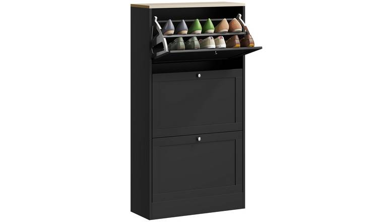 HOMCOM Narrow Shoe Storage Cabinet with 3 Flip Drawers- Black