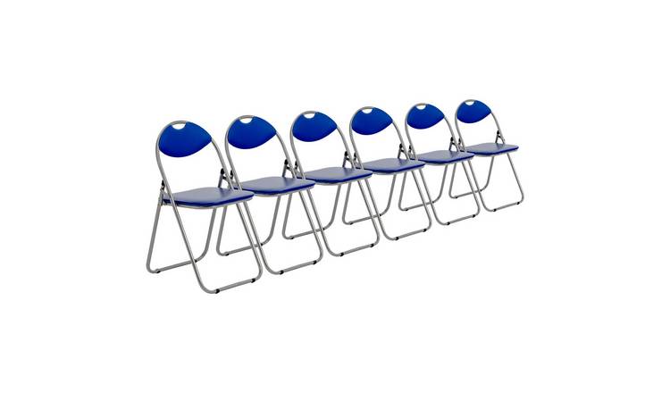 Harbour Housewares Padded Folding Chairs - Blue/Silver - Pack of 6