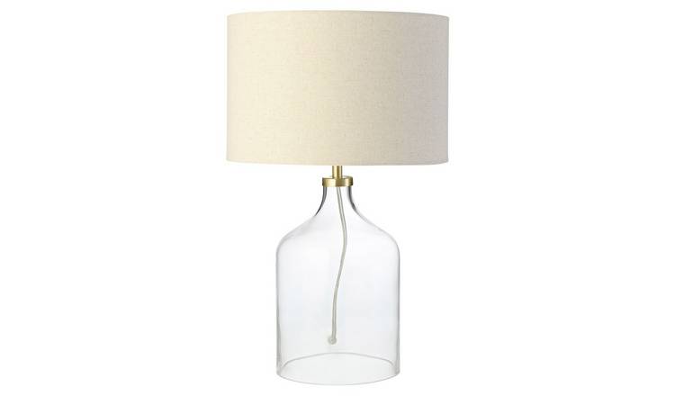 Happy Homewares Clear Glass Base and Oatmeal Linen Table Lamp - 28cm