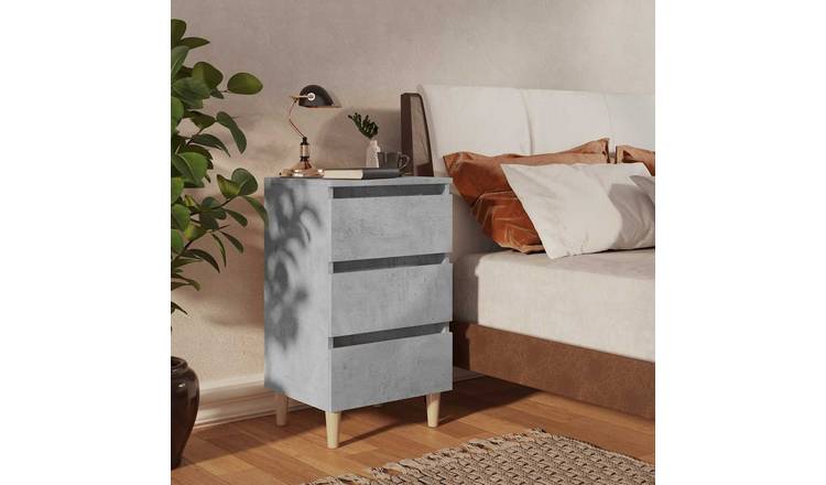 Walplus Solid Wood Leg 3 Drawer Bed Cabinet - Stone Grey - 40 x 35 x 69 cm