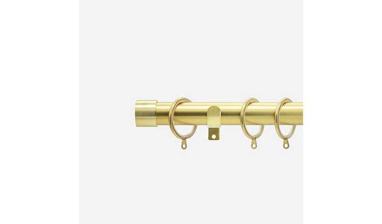 New Edge Blinds Brushed Gold 28mm End Cap Fixed Metal Curtain Pole - 90cm