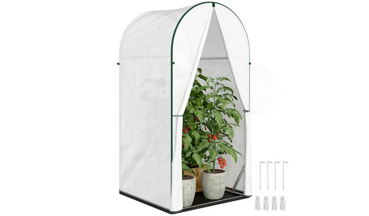 Outsunny Portable Garden Polytunnel Greenhouse with Roll Up Door - White