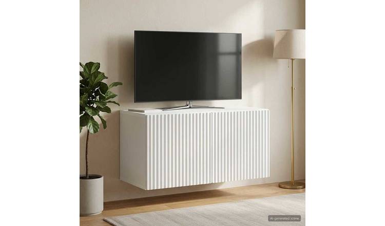 Walplus Wood Wall Mounted TV Cabinet Open Shelf - White - 59.5 x 31 x 30 cm