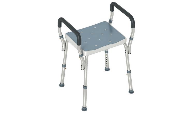 HOMCOM Non-Slip Shower Stool with Adjustable Height and EVA Cushion - Light Blue