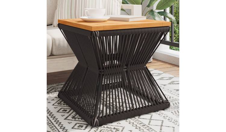 Walplus Solid Acacia Wood Coffee Table with Wire Base - Brown - 38 x 38 x 38 cm