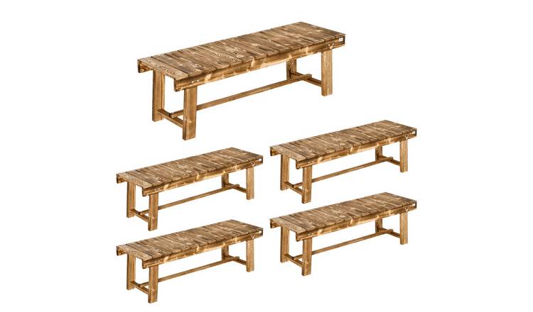 Outsunny Set of 5 Fir Wood Backless Garden Bench Set – Carbonised