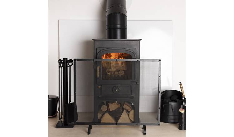 Aspen Fireguard Contemporary Iron Silver Mesh Black Boarder Matte Finish