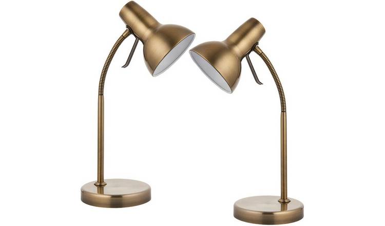 Loops Direct Pack of 2 LED Steel Desk Lamp - Antique Brass and Gloss White