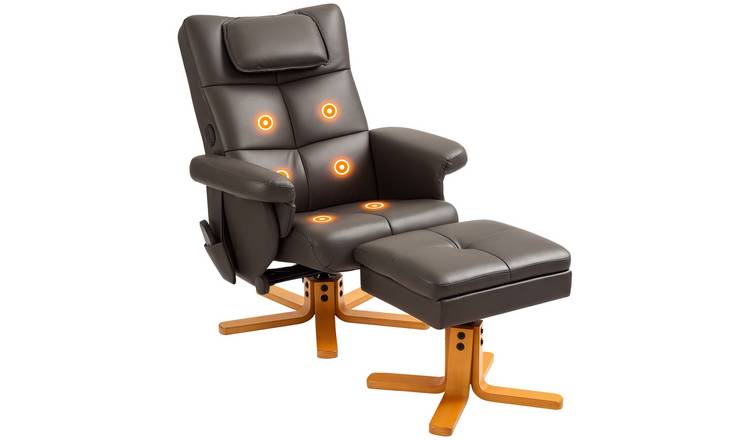 HOMCOM Adjustable Massage Reclining Armchair with USB - Dark Brown
