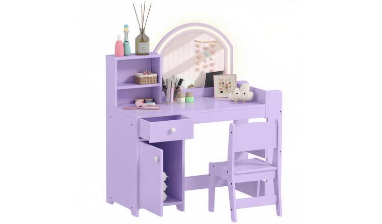 AIYAPLAY 3-8 Years 2 Colour LED Mirror MDF Dressing Table and Stool – Purple