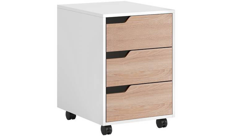 HOMCOM 3 Drawer Mobile File Cabinet with Wheels - Oak