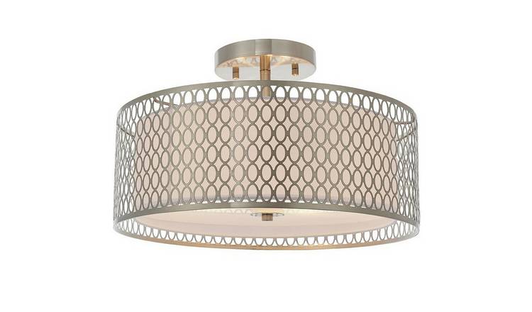 Loops Direct Steel Fabric Glass Geometric Ceiling Light - Satin Nickel