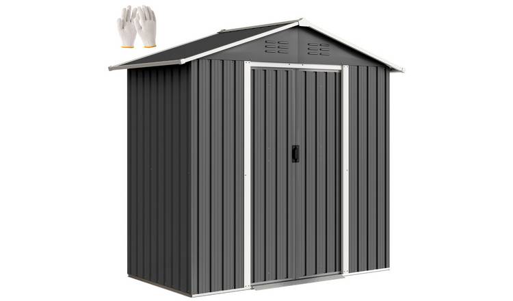Outsunny Metal Garden Shed with Double Sliding Doors and 4 Vents - Dark Grey