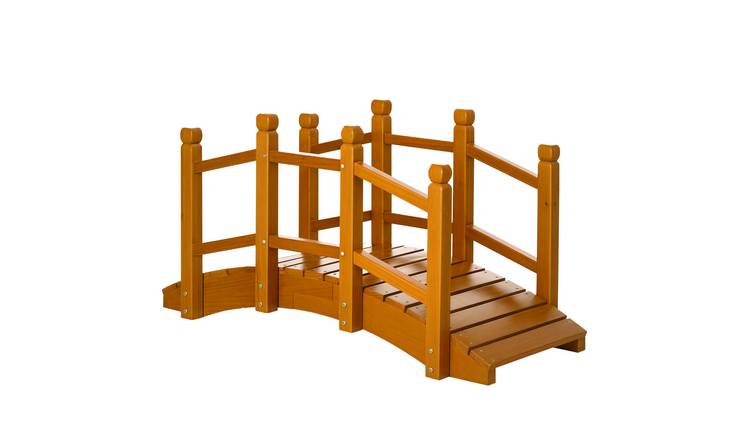 Outsunny Wooden GArden Bridge with Safety Railings - Brown