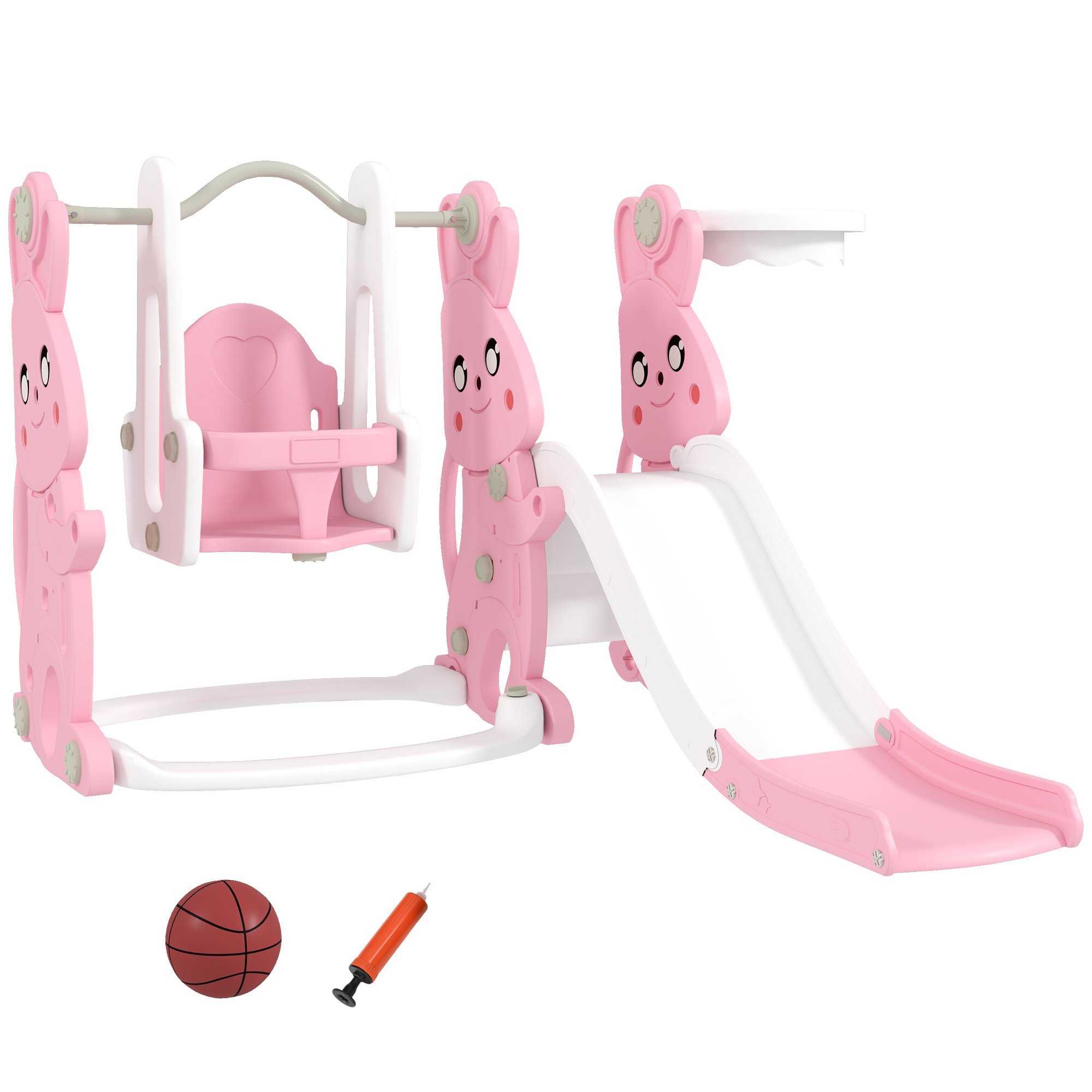 AIYAPLAY 4 in 1 Indoor Outdoor Kids Swing Set - Pink - Image 1