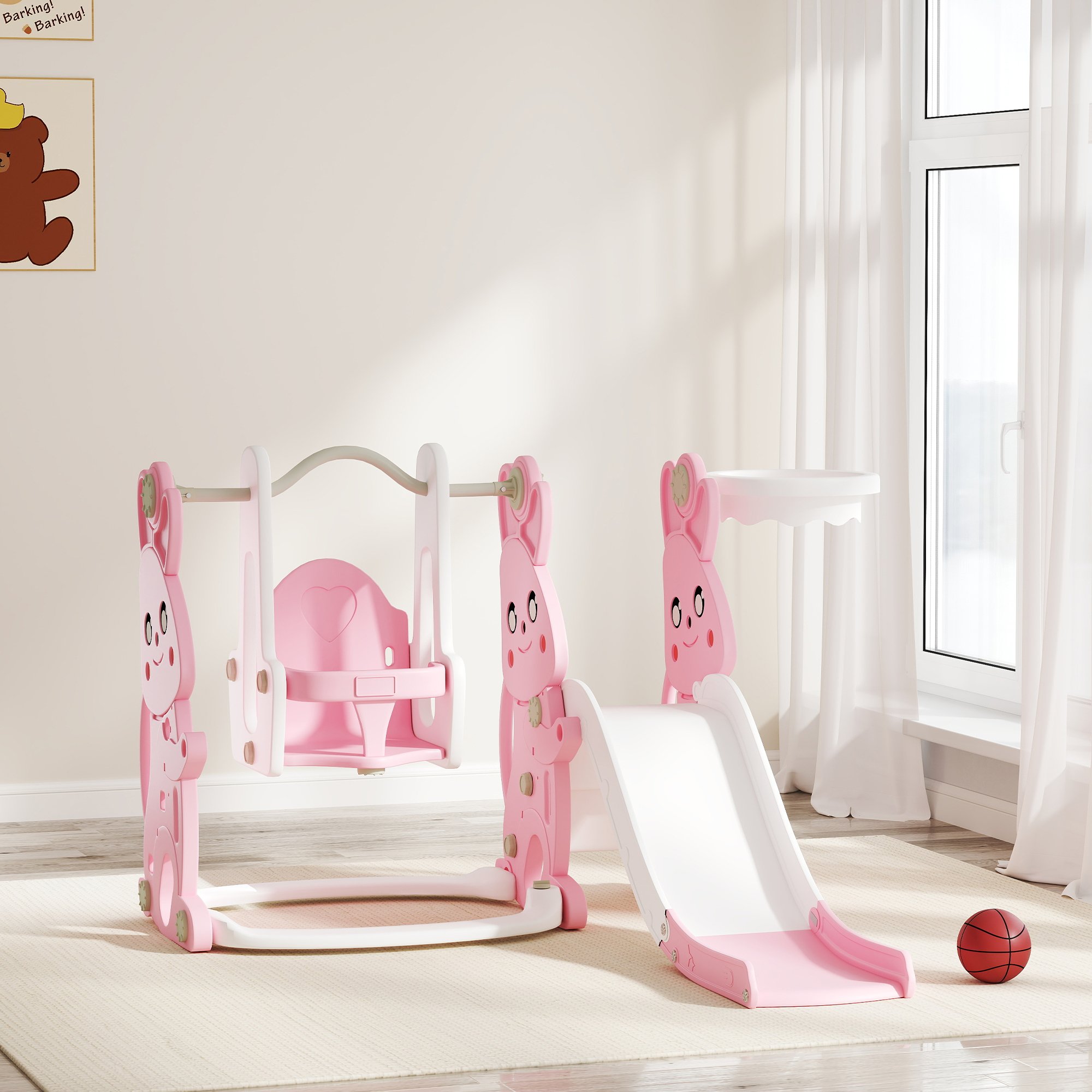 AIYAPLAY 4 in 1 Indoor Outdoor Kids Swing Set - Pink - Image 2