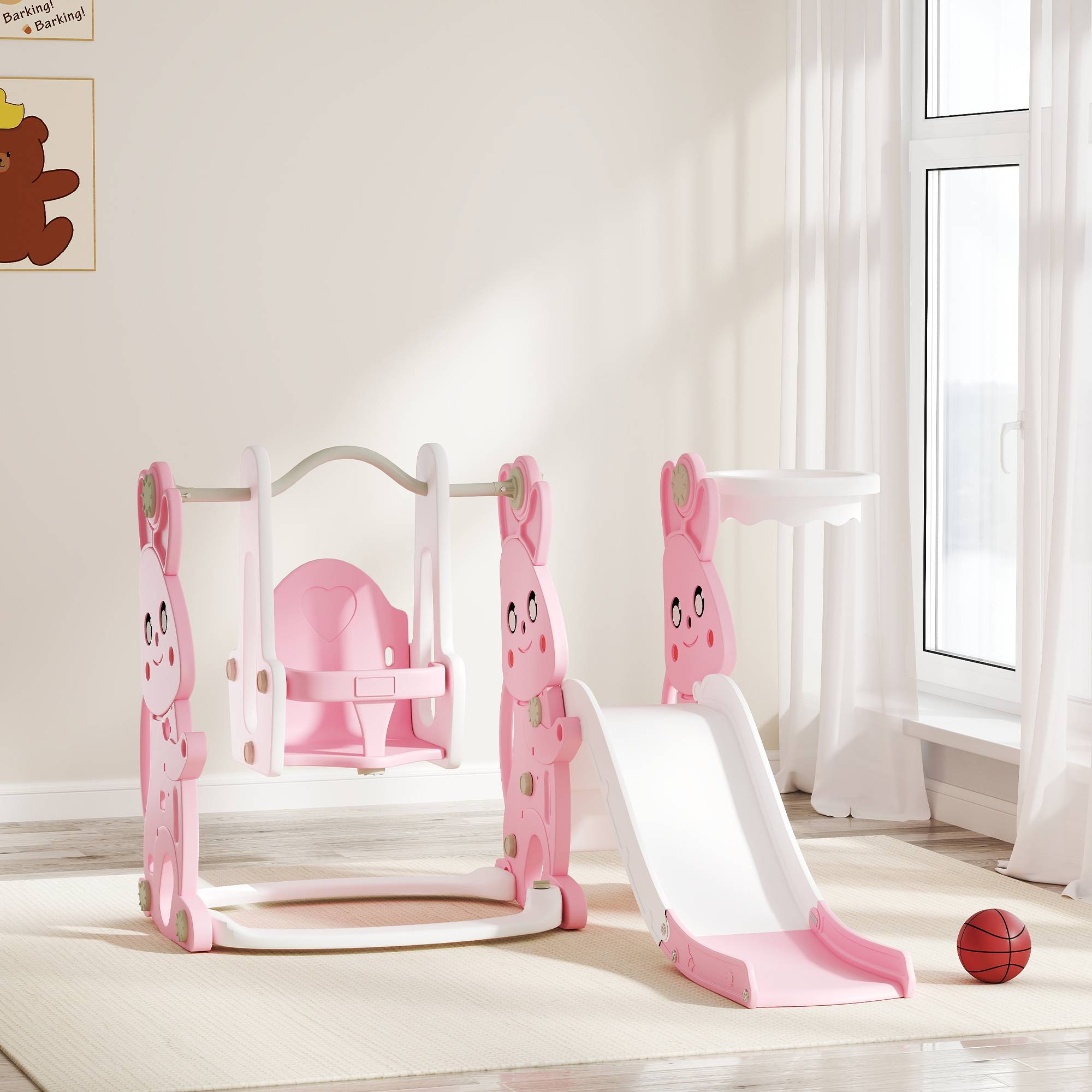 AIYAPLAY 4 in 1 Indoor Outdoor Kids Swing Set - Pink - Image 2