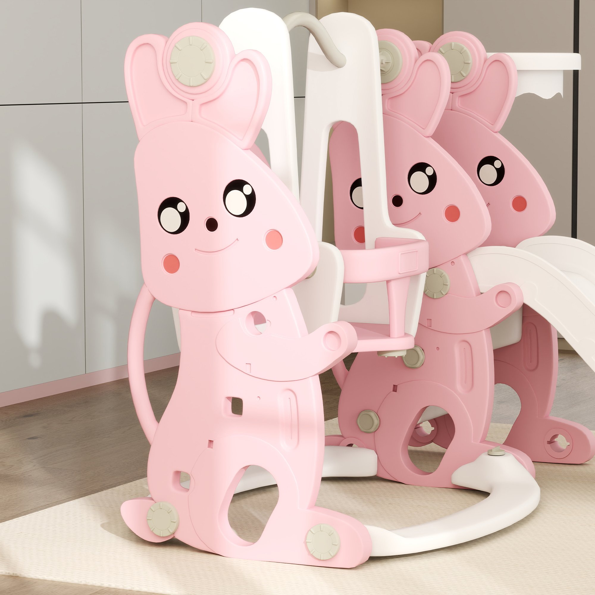 AIYAPLAY 4 in 1 Indoor Outdoor Kids Swing Set - Pink - Image 4