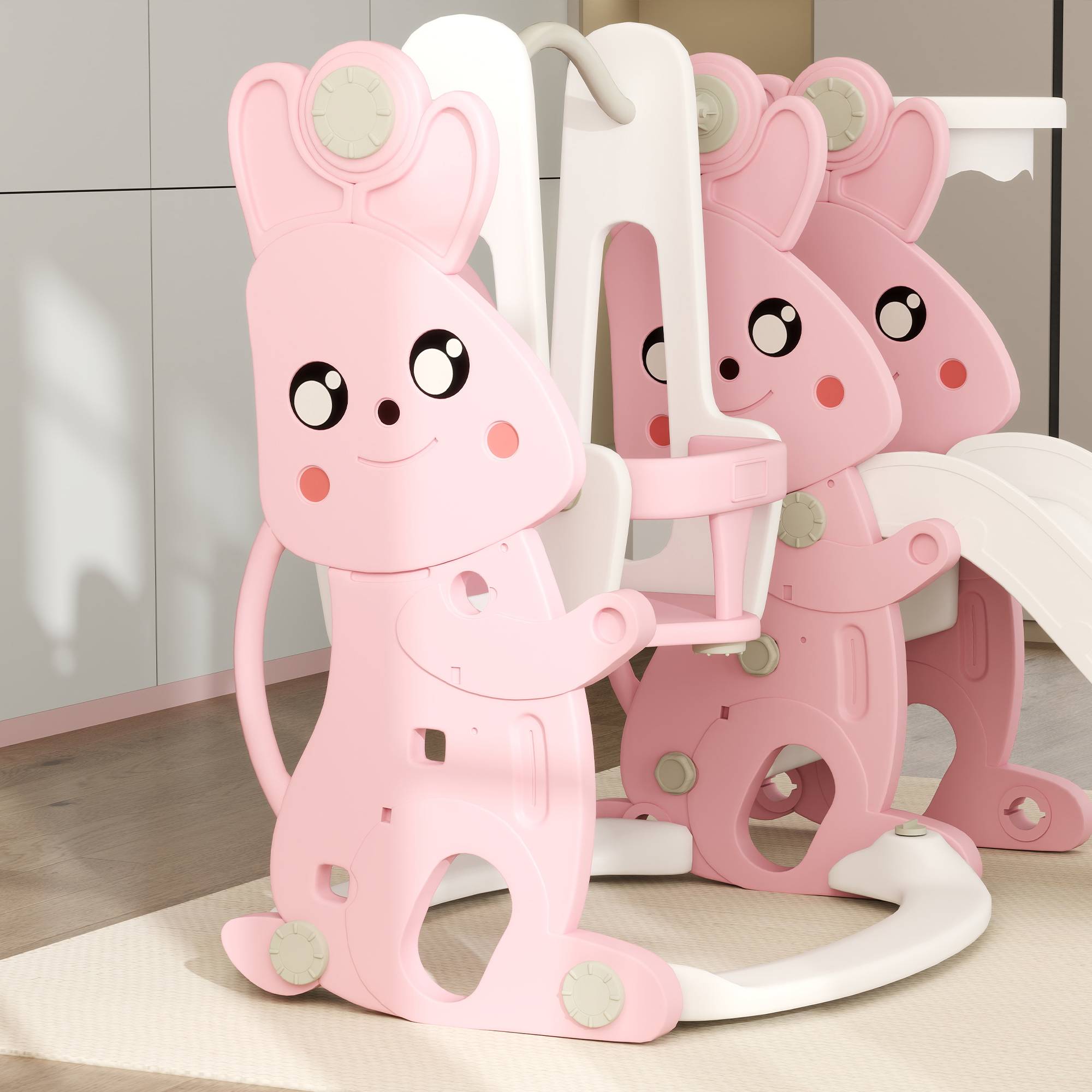 AIYAPLAY 4 in 1 Indoor Outdoor Kids Swing Set - Pink - Image 4