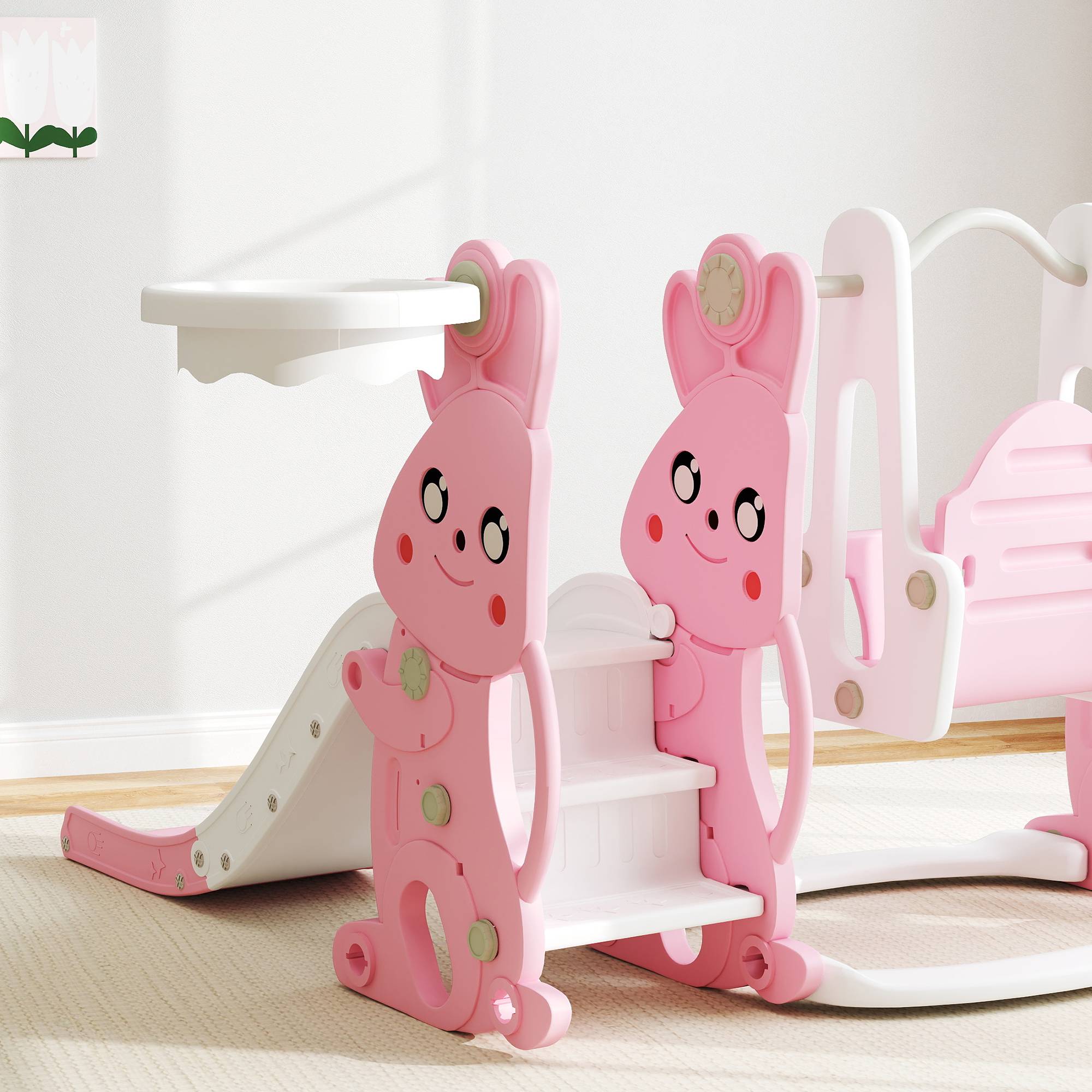 AIYAPLAY 4 in 1 Indoor Outdoor Kids Swing Set - Pink - Image 5