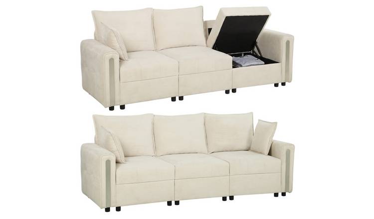 HOMCOM 3 Seater 228cm Velvet Reversible Storage Corner Sofa – Beige