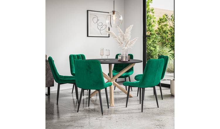 Furniture Online Malvern Nova Black Top Dining Table & 6 Green Chairs