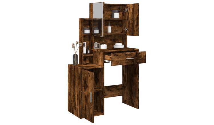 Walplus Glass Dressing Table - Smoked Oak - 80 x 35 x 132 cm
