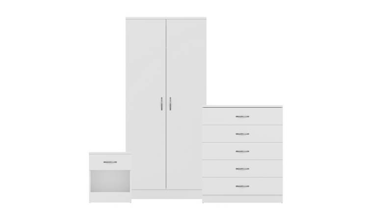 Vida Designs Riano Bedroom Set (Bedside, 5 Drawer Chest, 2 Door Wardrobe)- White
