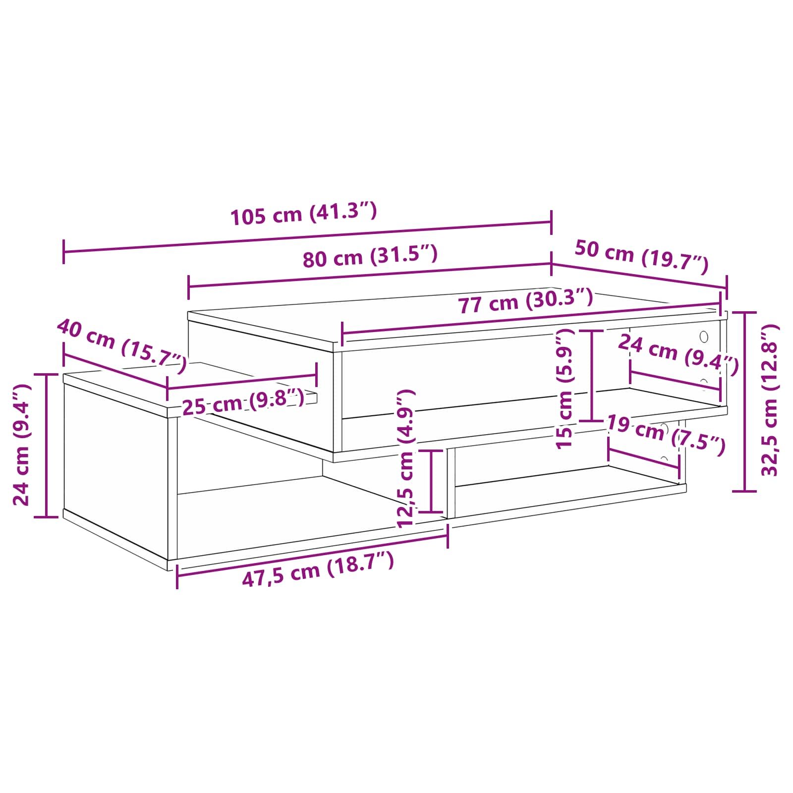 Walplus Engineered Wood Coffee Table - White - 105 x 50 x 32.5 cm - Image 7
