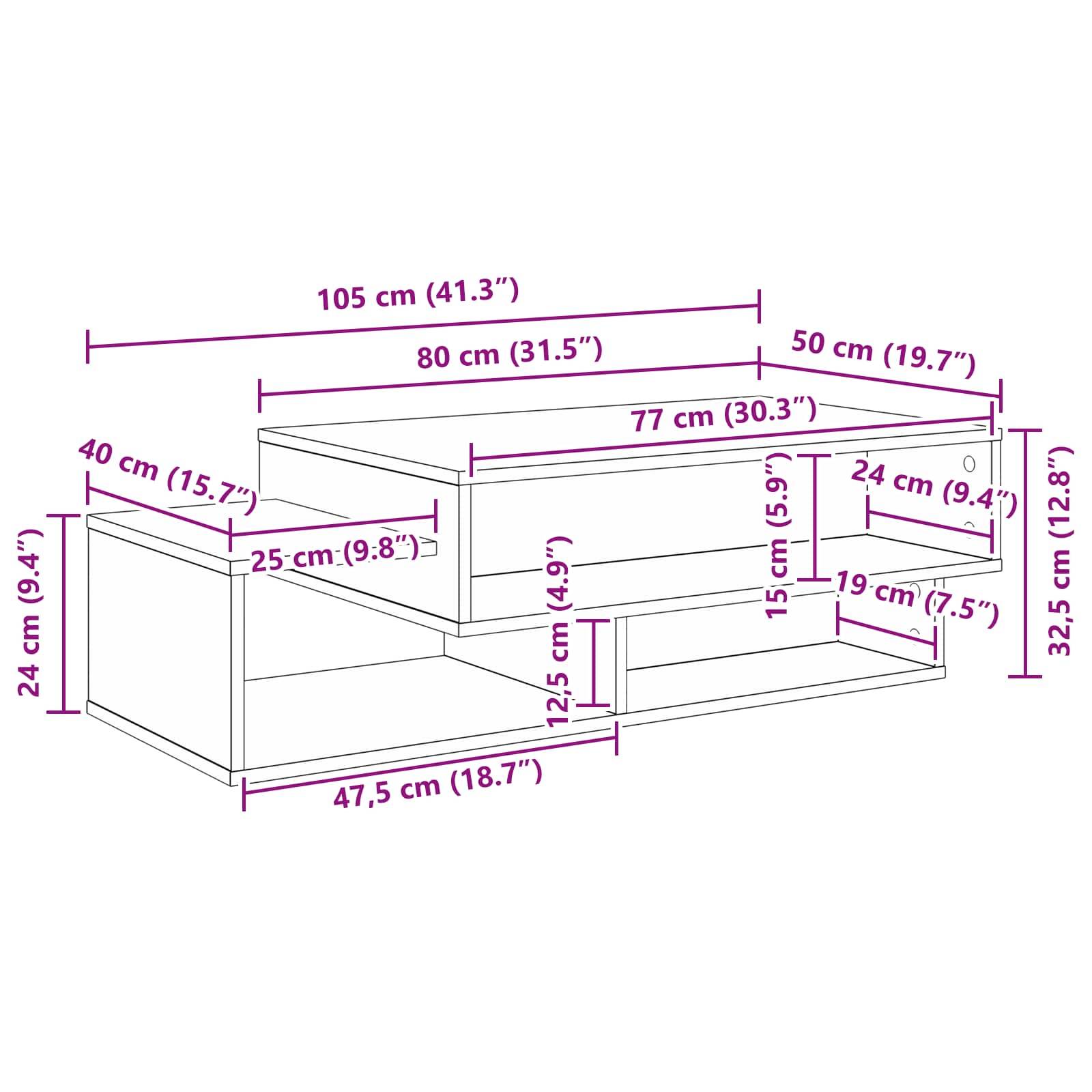 Walplus Engineered Wood Coffee Table - White - 105 x 50 x 32.5 cm - Image 7
