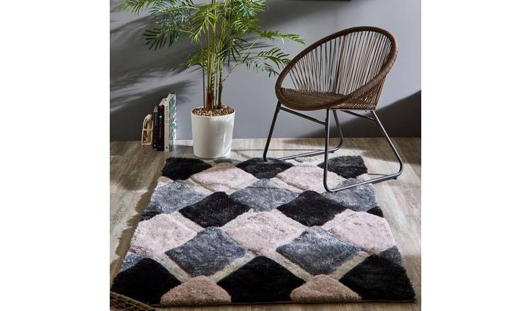 Mega Flooring Grey Shaggy Geometric Rug - 160 x 230cm